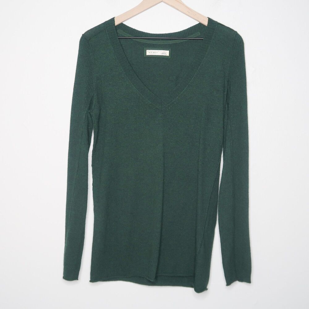 Old Navy Womens Sweater Large Green V-neck Wool Angora Preppy Pullover Academia